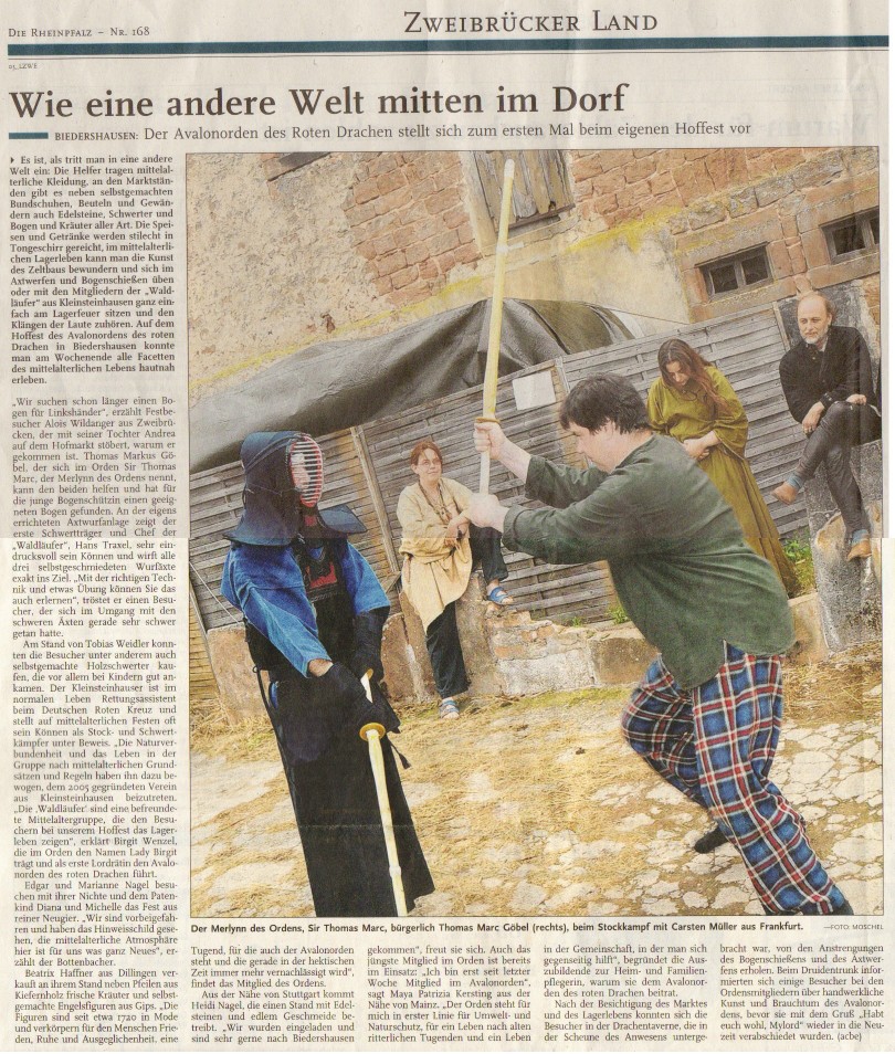 Artikel zum Hoffest in der Rheinpfalz vom 21. Juli 2008